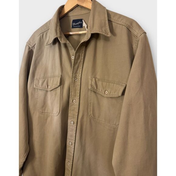 WRANGLER Western Shirt Vintage Mens XL-XXL Tan Canvas Cowboy Cut Rugged Work - Picture 12 of 16